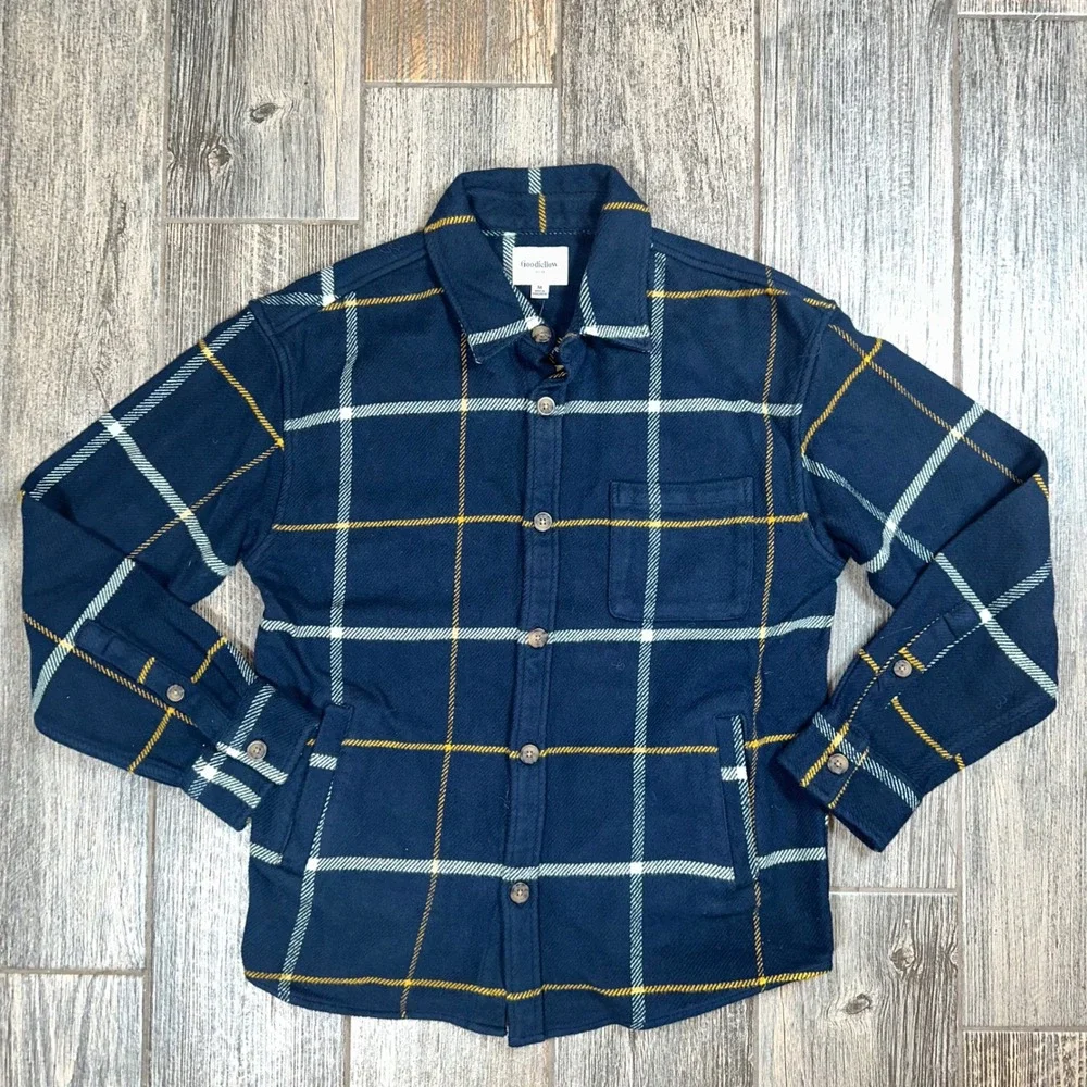 Goodfellow & Co Heavyweight Plaid Flannel Shirt Jacket Mens Size M Midnight Blue